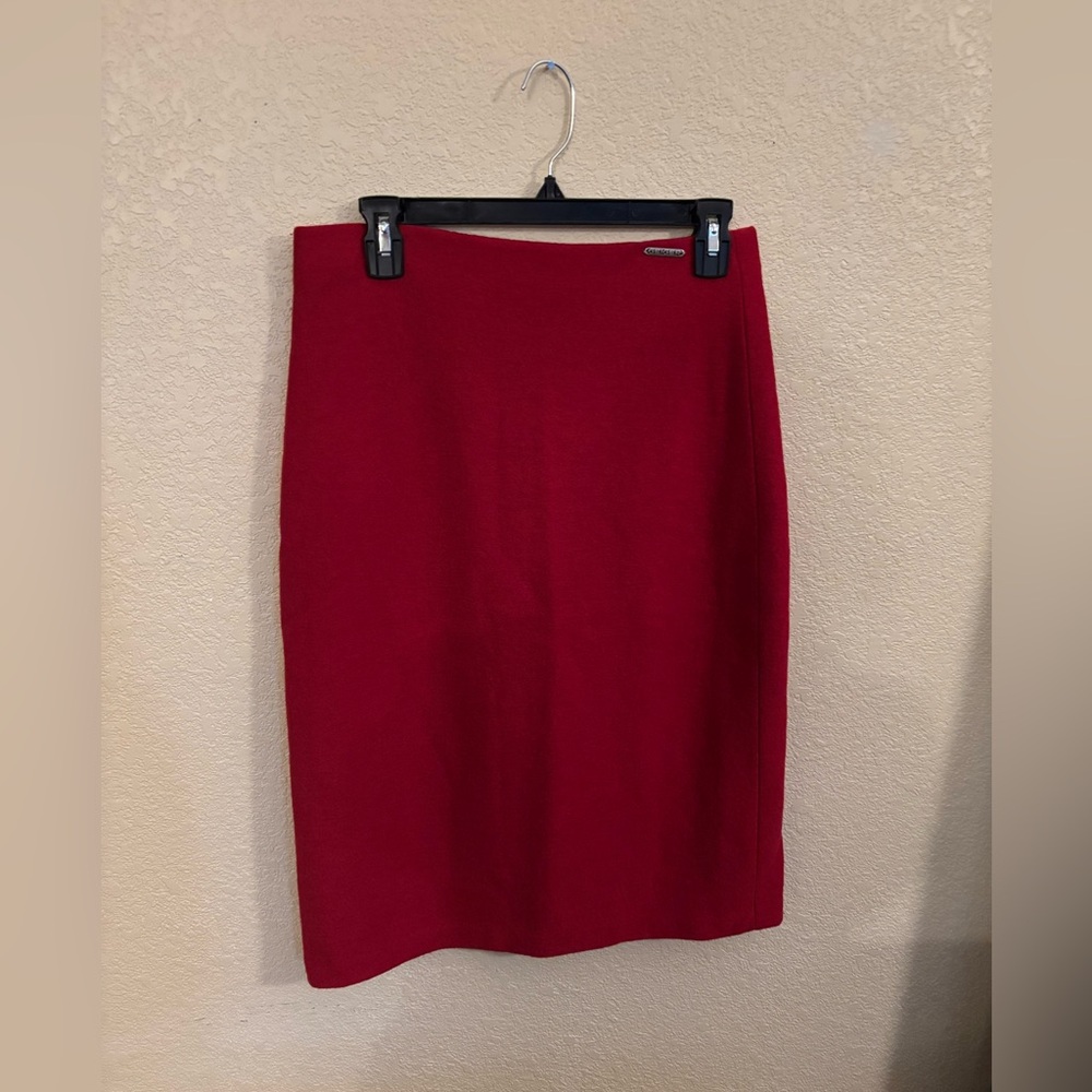 Geiger 100% Wool Red Lined Quiet Luxury High-End Pencil Skirt, Size 38 (US 6)